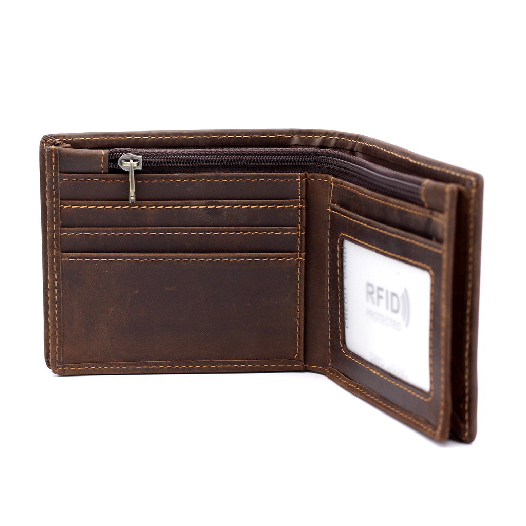 Men's Genuine Leather Wallet RFID Blocking VINTAGE BROWN