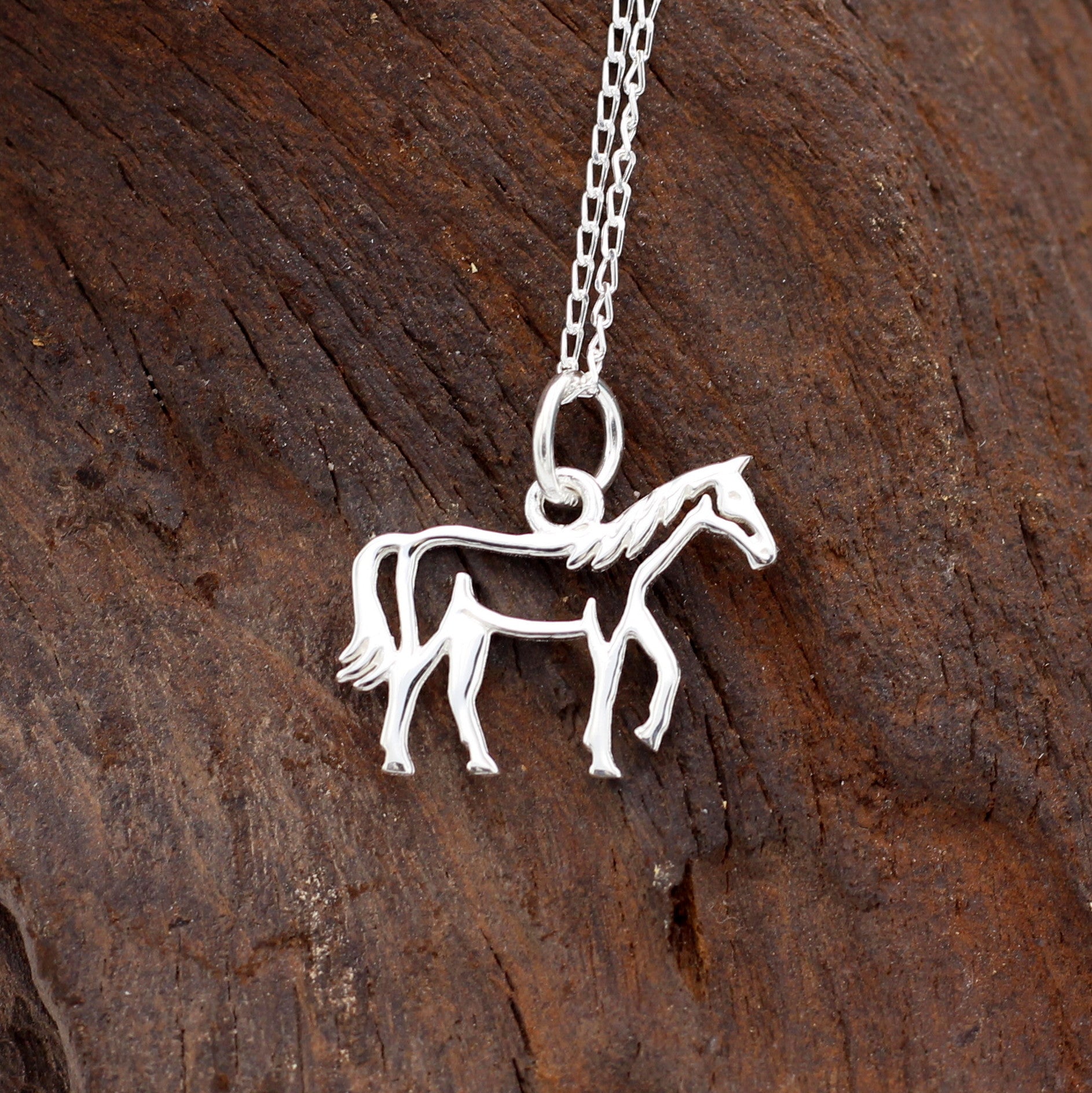 925 sterling silver horse pendant, outline, equestrian jewellery.