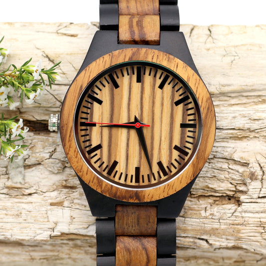 MANWOOD ZEBRANO - Men's Zebrawood Watch with Wood Strap - Hashtag Bamboo