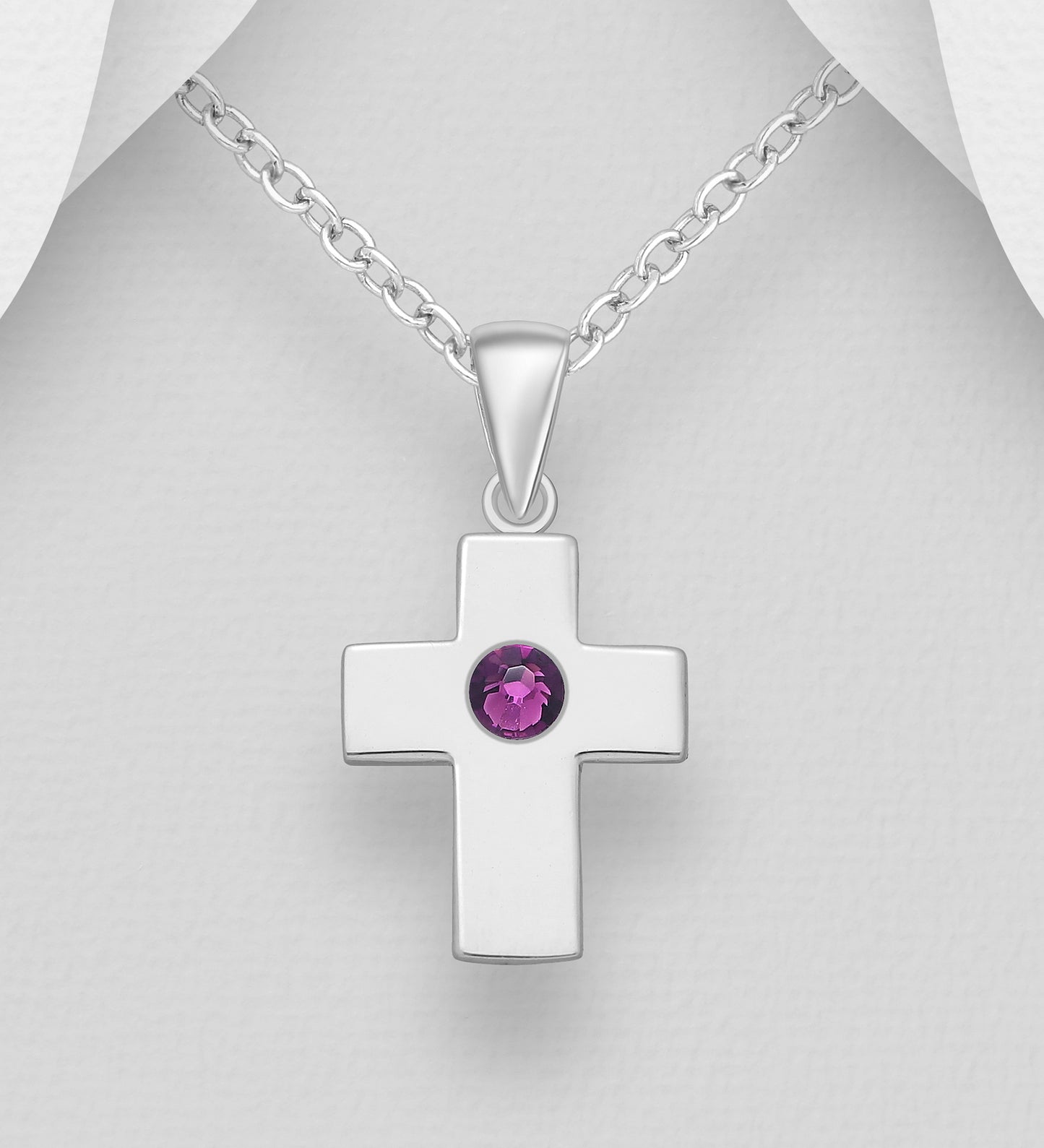 925 Sterling Silver Cross Pendant with Austrian Crystal with Chain - 7 COLOURS - Hashtag Bamboo