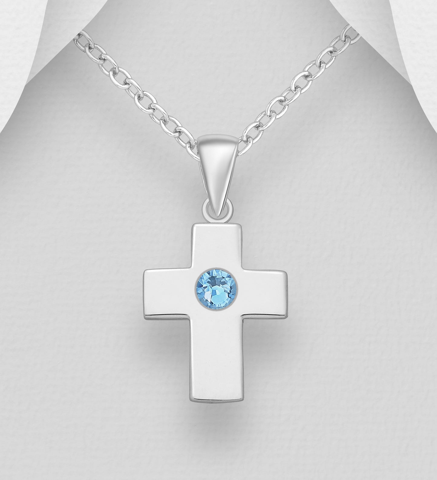 925 Sterling Silver Cross Pendant with Austrian Crystal with Chain - 7 COLOURS - Hashtag Bamboo