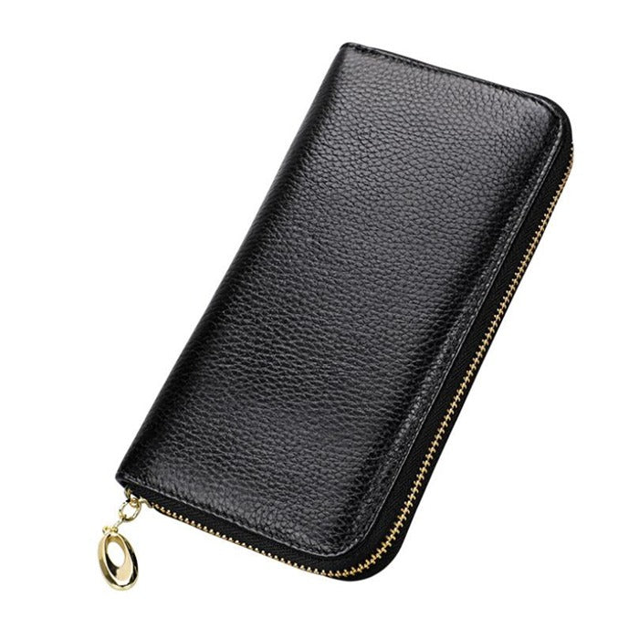 Ladies Genuine Leather Wallet RFID Blocking BLACK