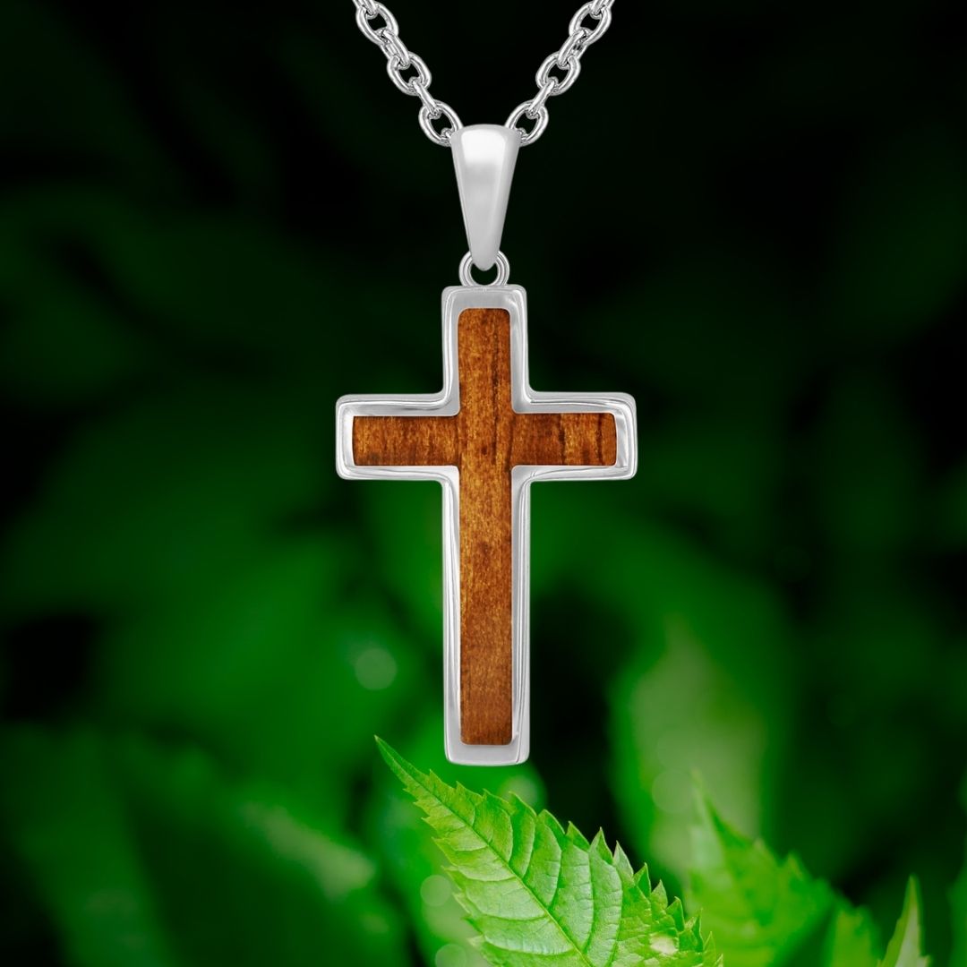 925 Sterling Silver Koa Wood Cross with 40 cm Chain