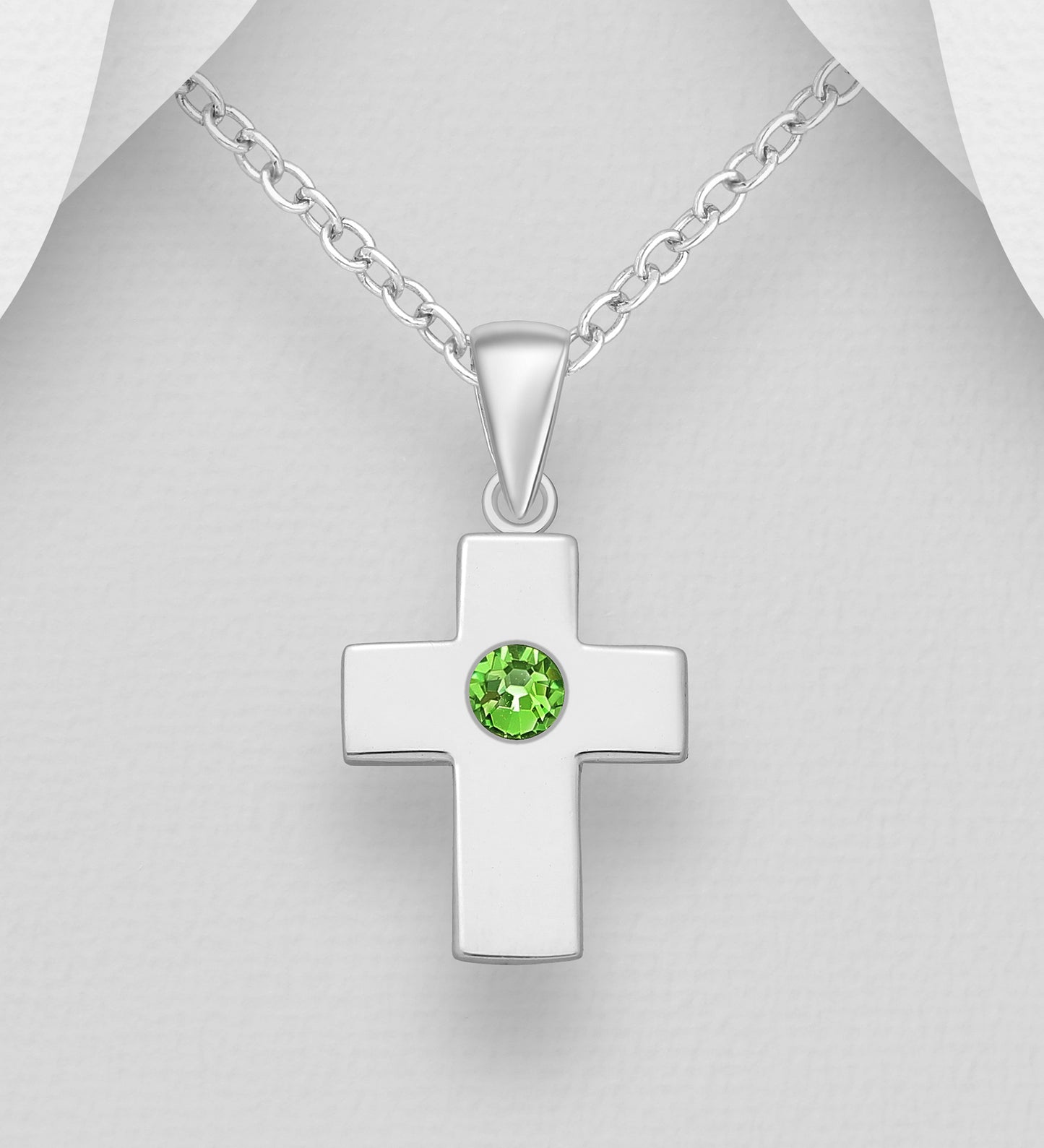 925 Sterling Silver Cross Pendant with Austrian Crystal with Chain - 7 COLOURS - Hashtag Bamboo