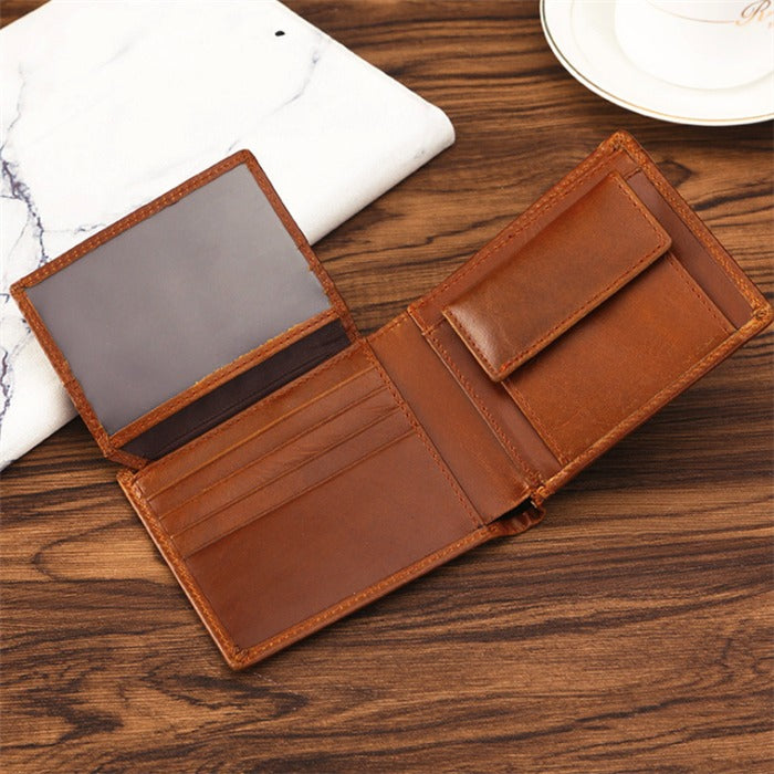 Men's Genuine Leather Wallet RFID Blocking TAN