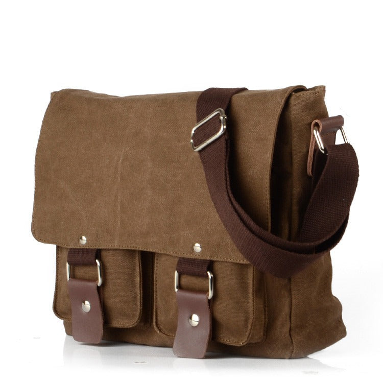 TANTOR COFFEE Canvas & Vegan Leather Satchel Bag Vintage