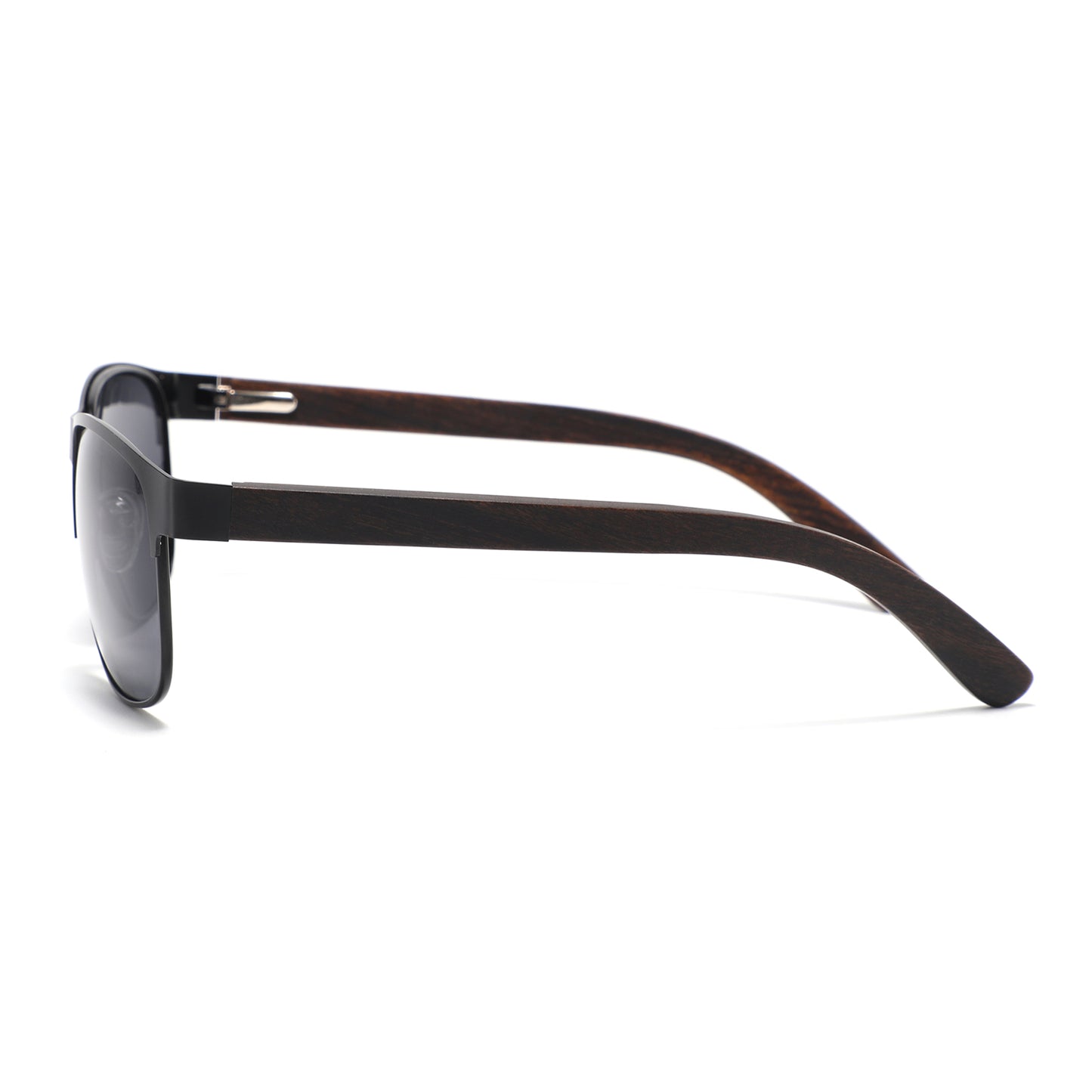 HOLLYWOOD BLACK Men's Metallic Sunglasses Grey Polarised Lens Wooden Arms