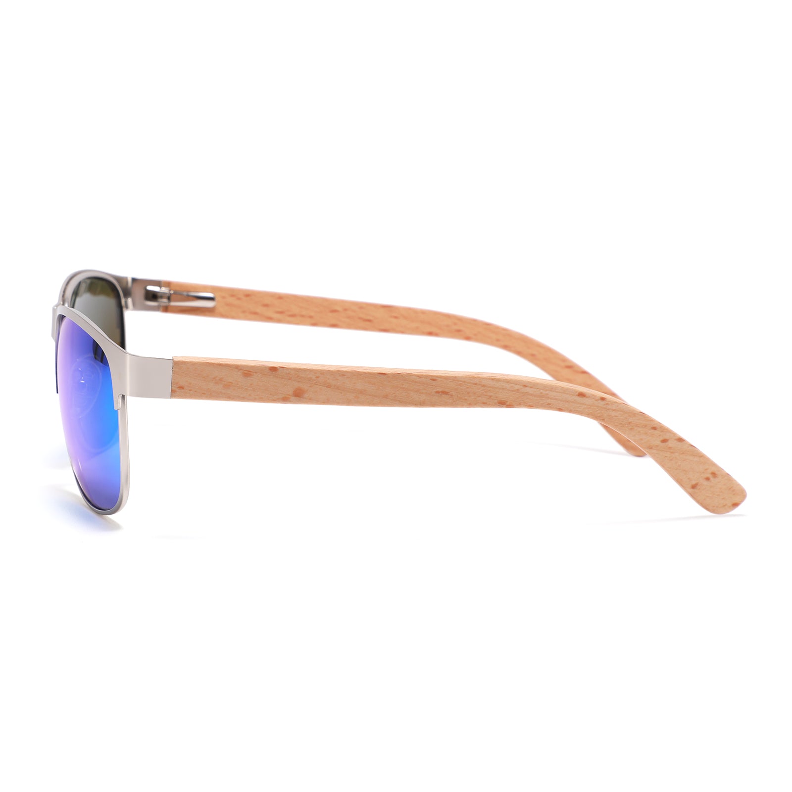 HOLLYWOOD BLUE Men's Metallic Sunglasses Mirror Polarised Lens Wooden Arms - Hashtag Bamboo