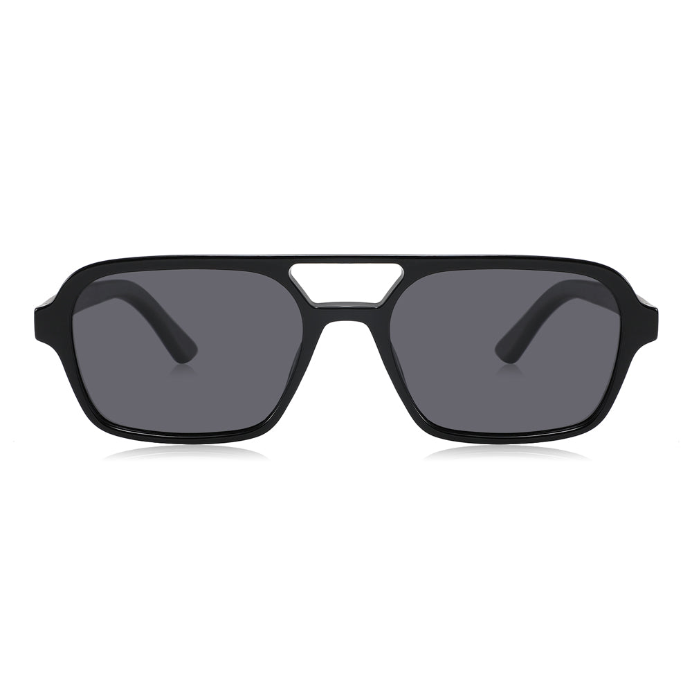FINLEY BLACK Sunglasses Polarized Lens Trendy Wooden Arms, grey lens, ebony wooden arms.