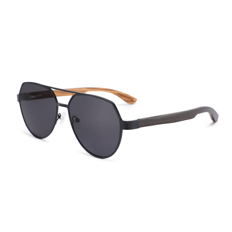 CRUZ BLACK Aviator Reinvented Polarized Sunglasses Wooden Arms - Hashtag Bamboo