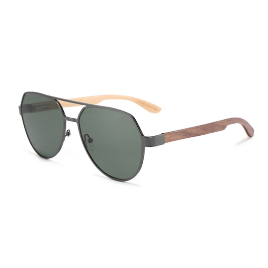 CRUZ CHARCOAL Aviator Reinvented Polarized Sunglasses Wooden Arms - Hashtag Bamboo