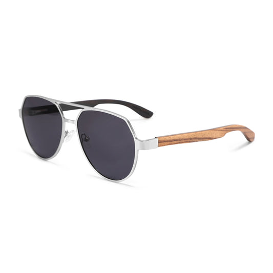 CRUZ SILVER Aviator Reinvented Polarized Sunglasses Wooden Arms