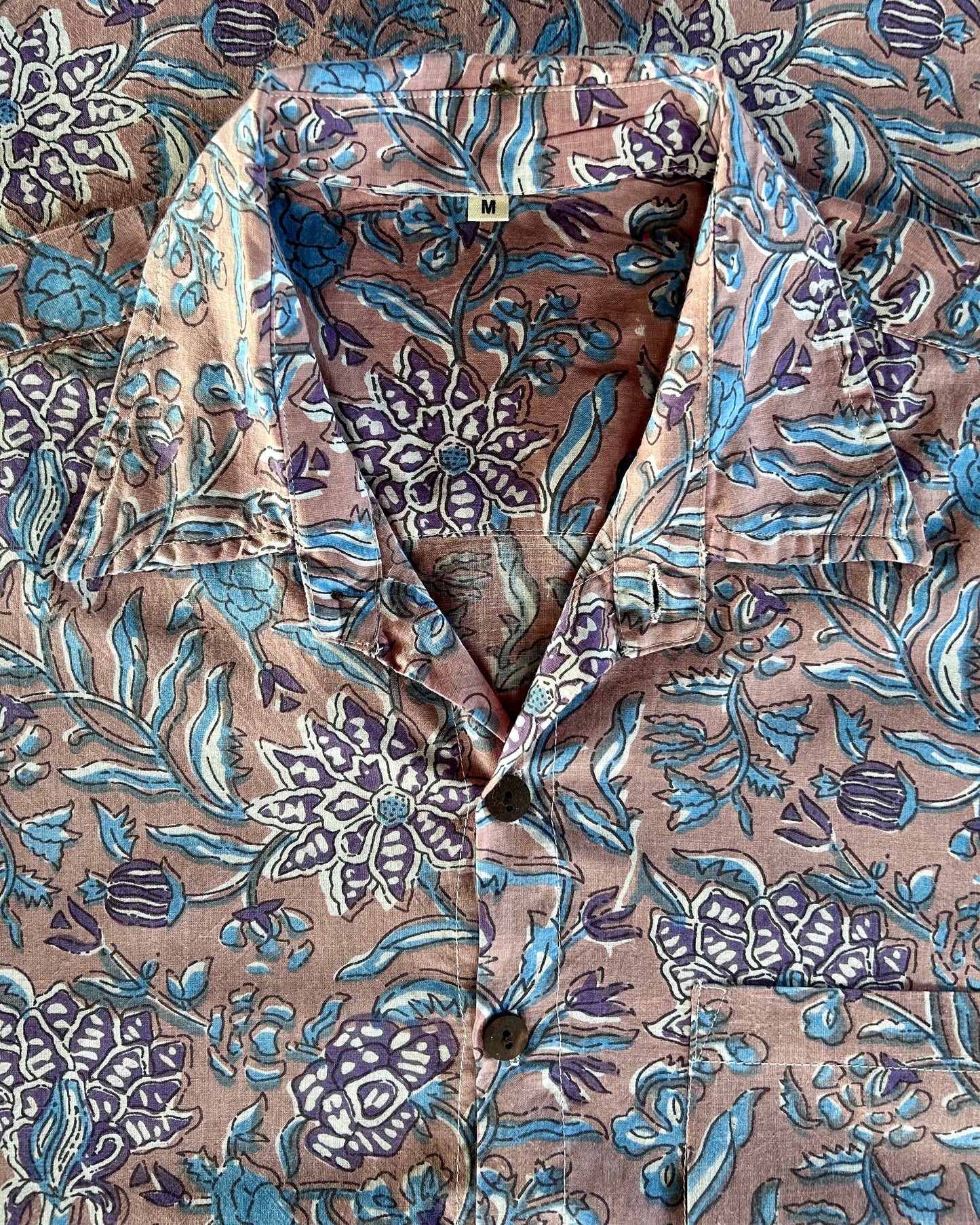 Men's Printed 100% Cotton Shirt | Indigo Dusk Botanical