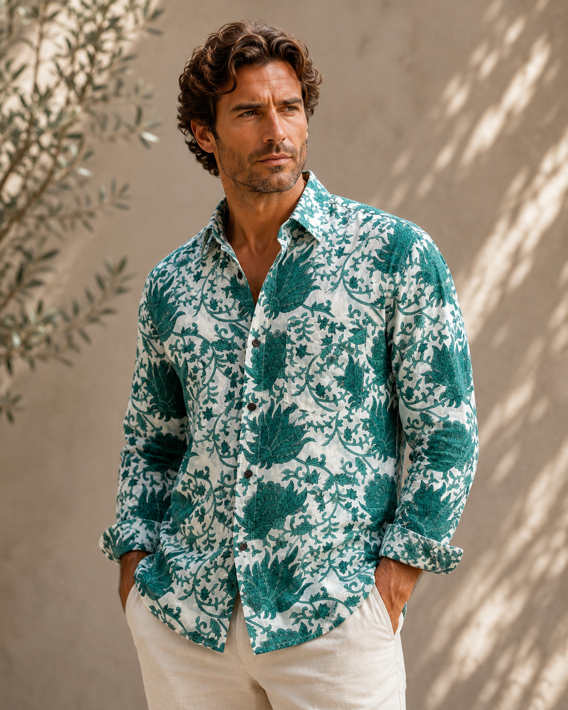 Men's Printed 100% Cotton Shirt | Jade Green Botanical