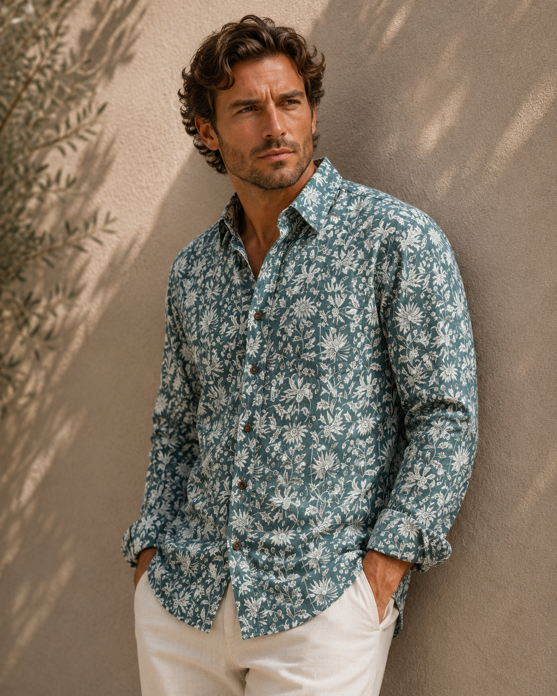 Men's Printed 100% Cotton Shirt | Eucalyptus Green