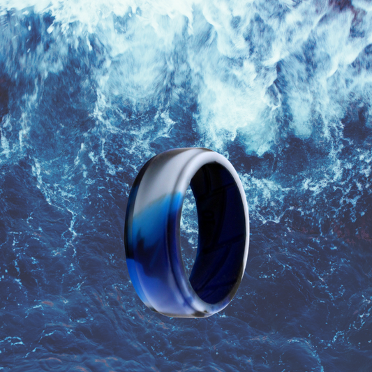 Silicone Ring 8mm Bevelled Edge Blue Camo - Hashtag Bamboo