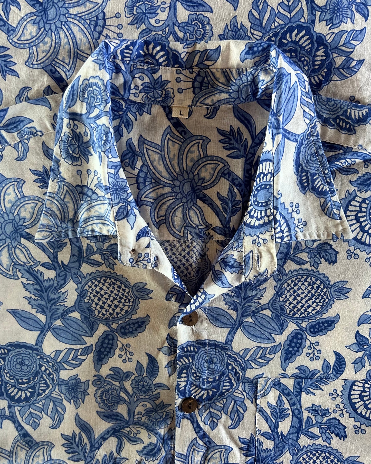 Men's Printed 100% Cotton Shirt | Blue Floral - Hashtag Bamboo