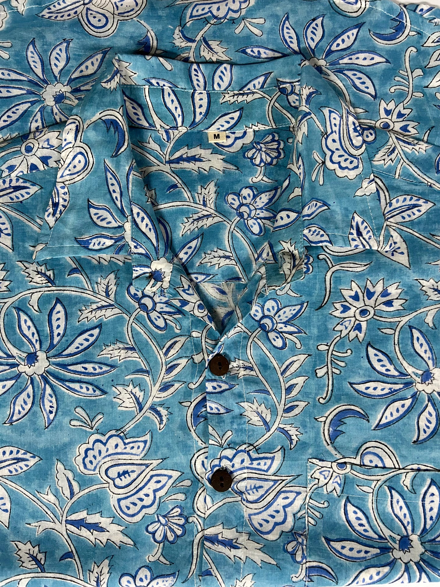 Men's Printed 100% Cotton Shirt | Turquoise Blue