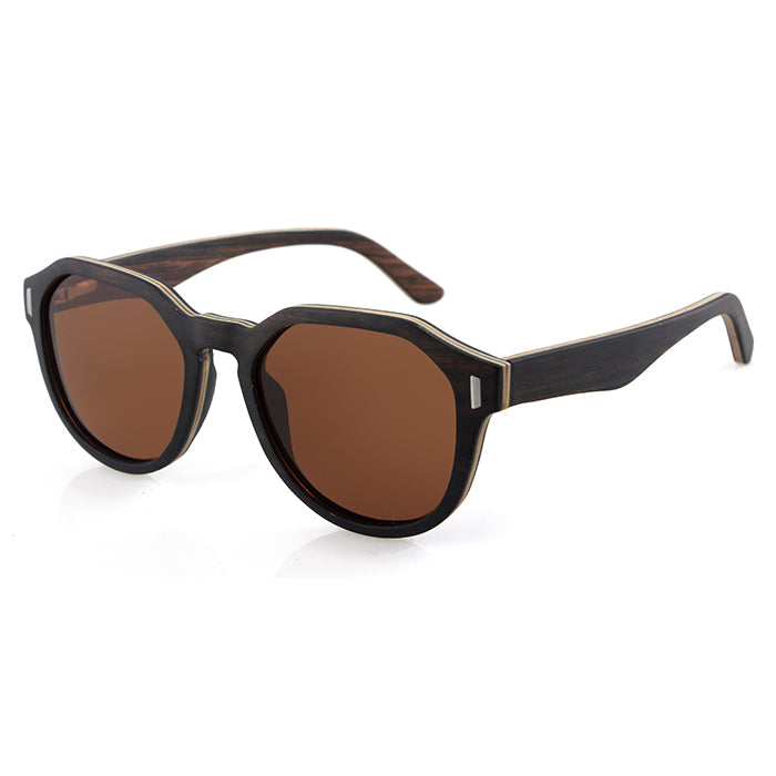 AURORA EBONY BROWN Solid Wood Ladies Sunglasses Polarized Lenses