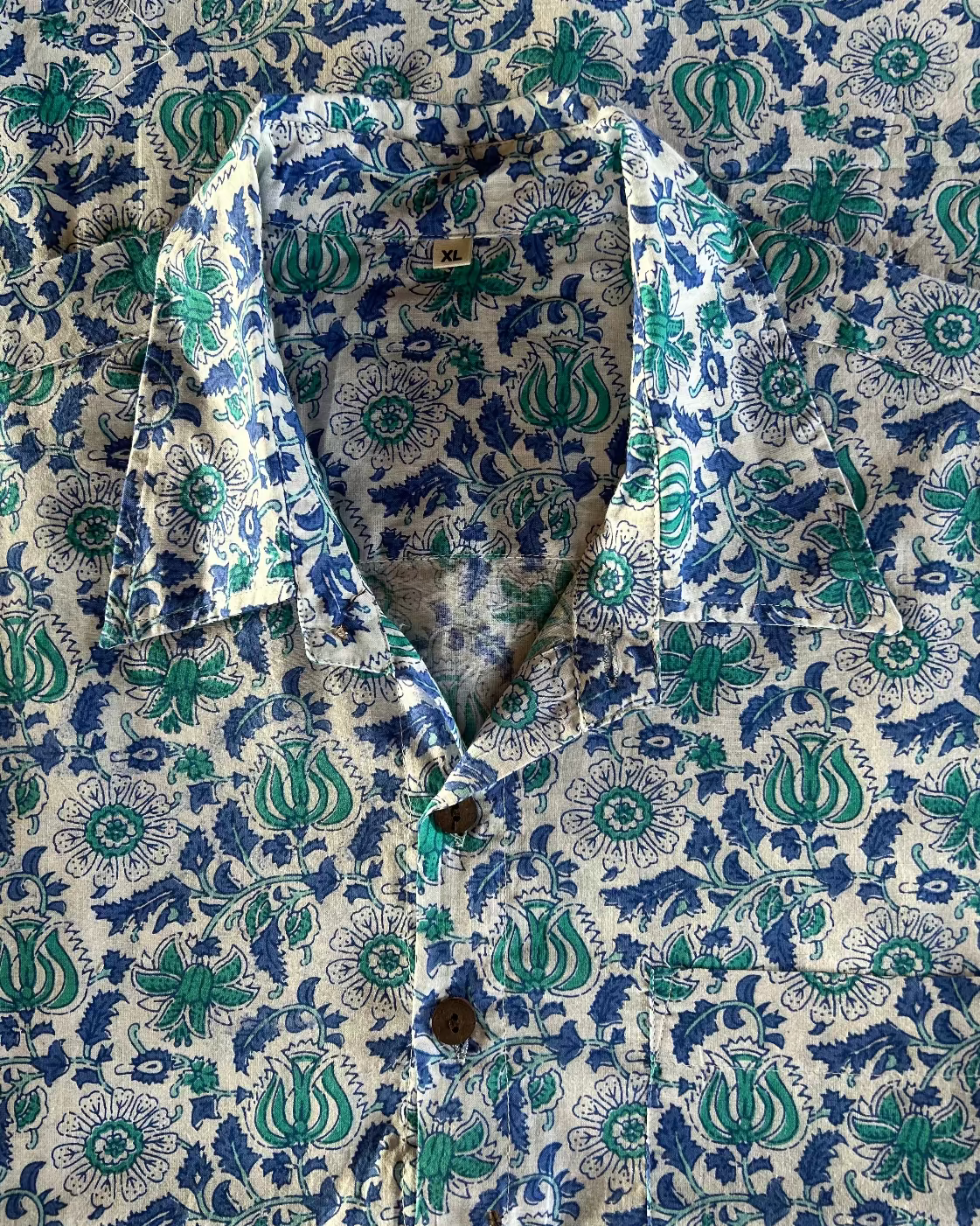 Men's Printed 100% Cotton Shirt | Brenton Blue Green Floral
