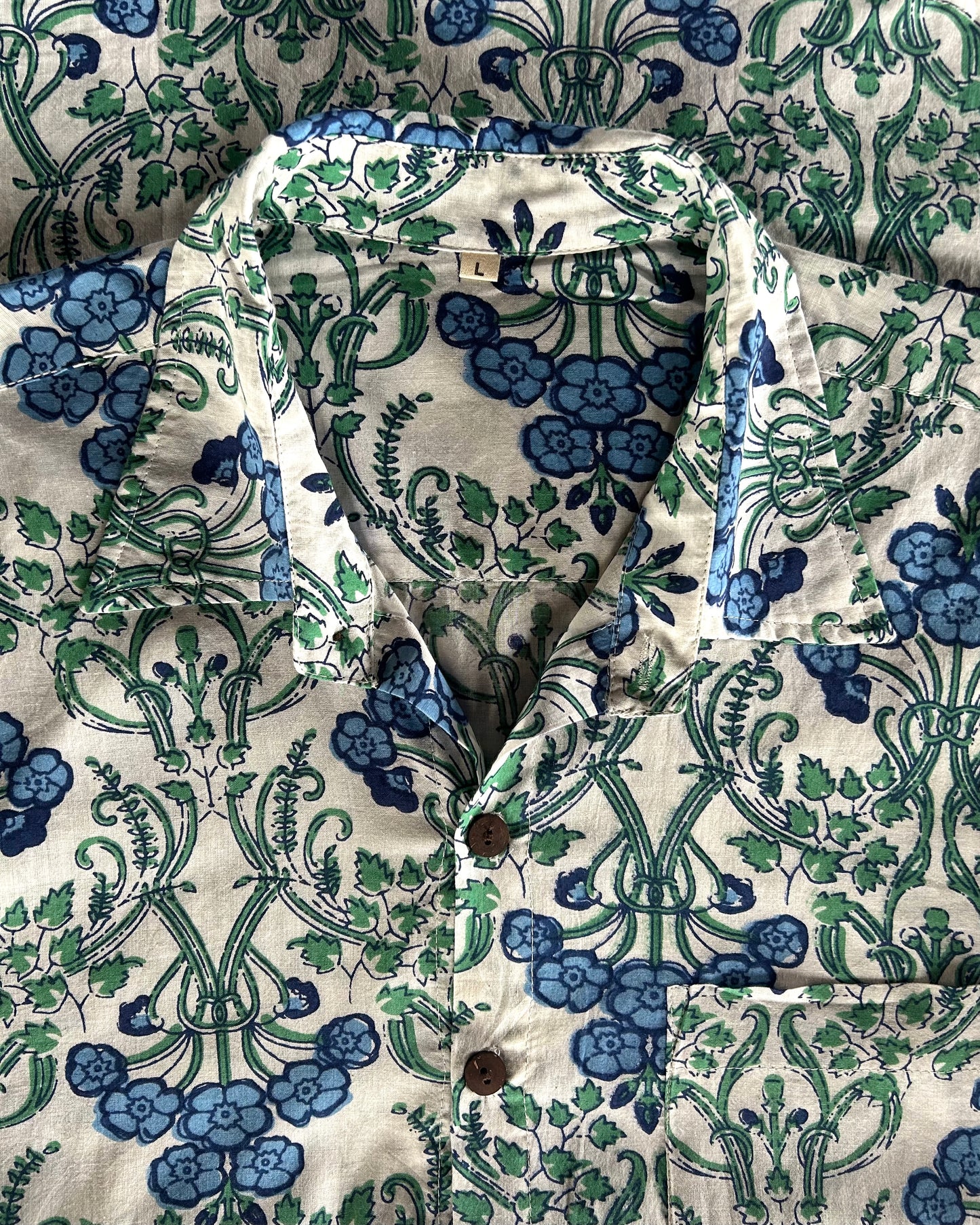 Men's Printed 100% Cotton Shirt | Blue Green Motif - Hashtag Bamboo