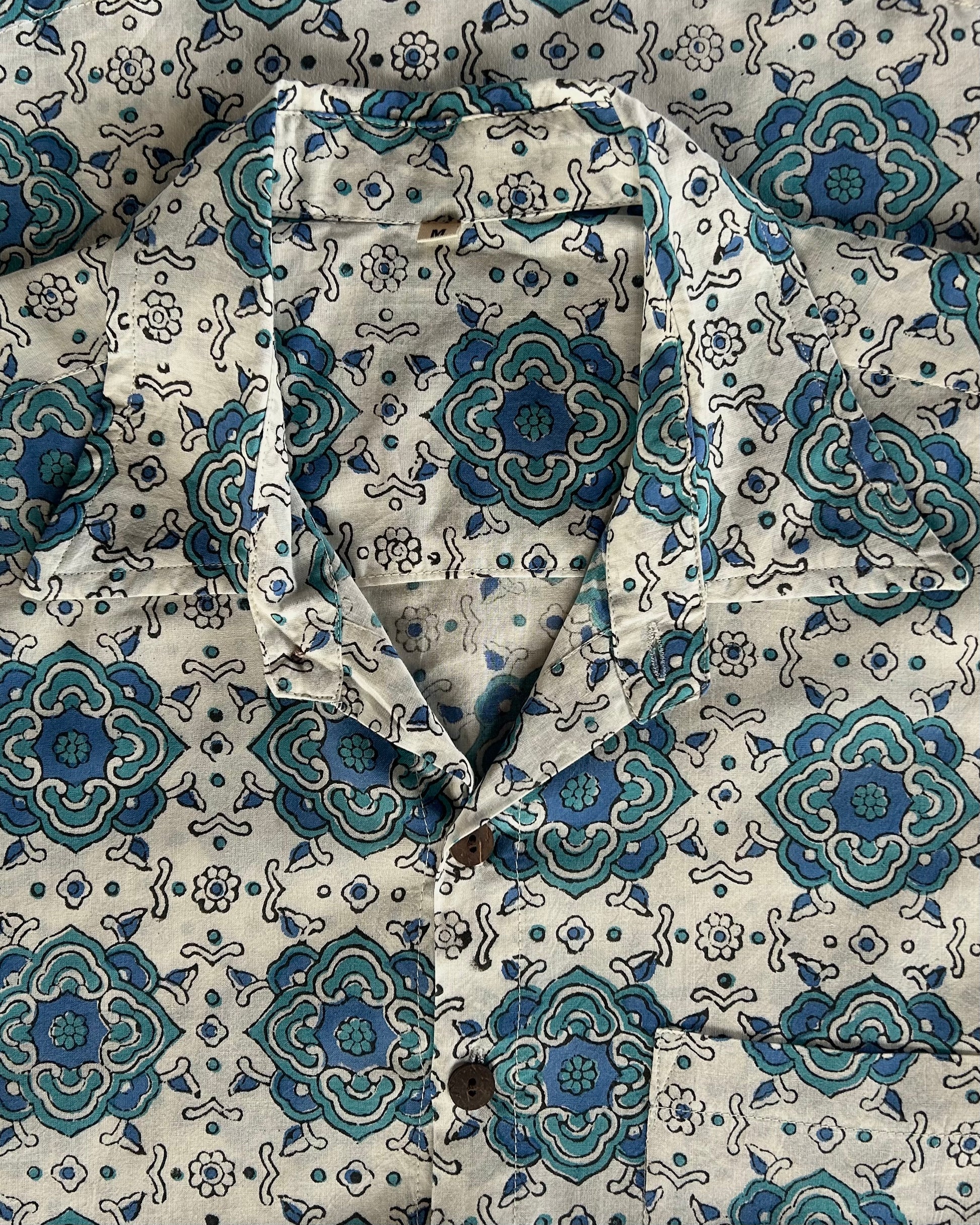 Men's Printed 100% Cotton Shirt | Blue Green Mosaic - Hashtag Bamboo