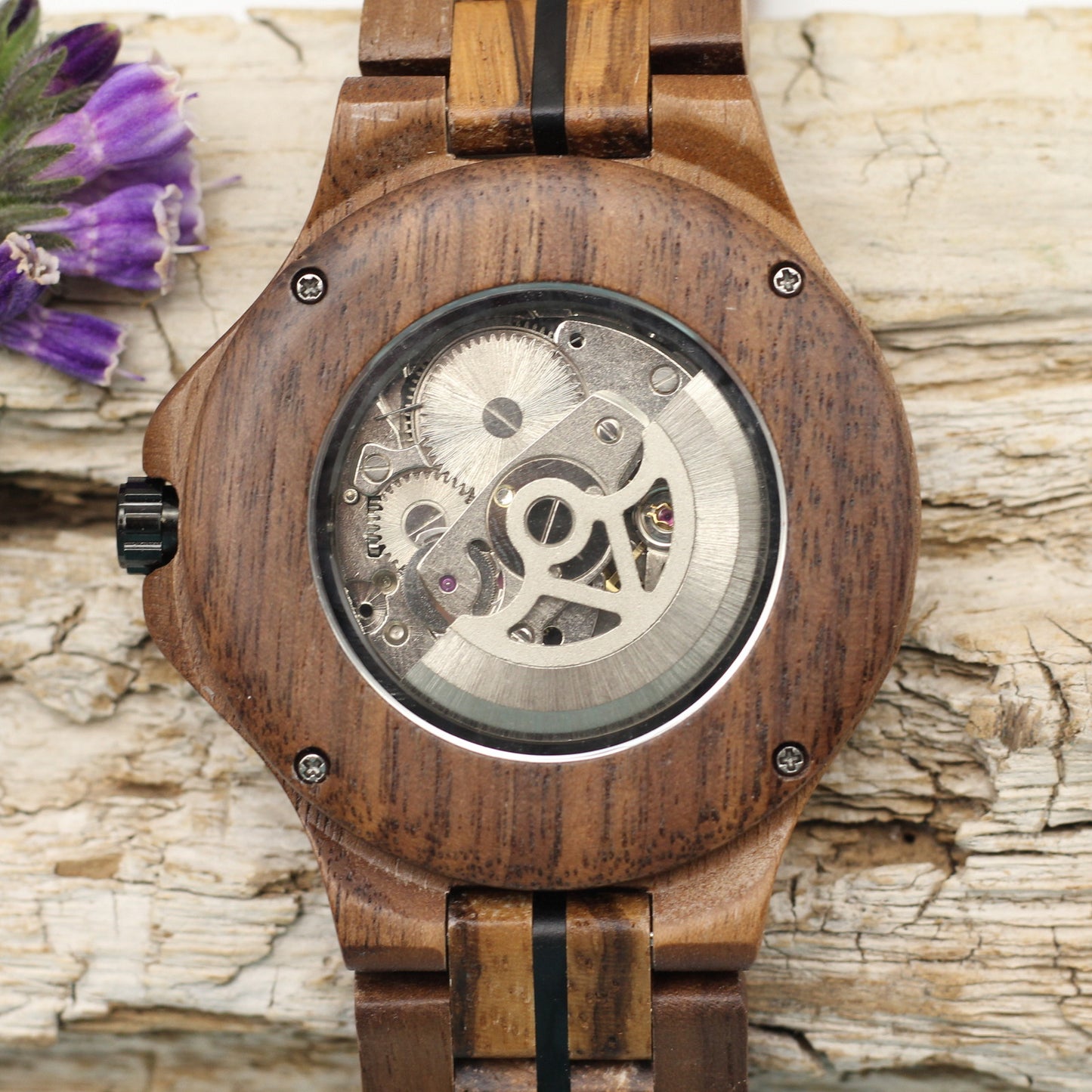 COGSMITH BLUE Two-Tone Mens Skeleton Wooden Mechanical Watch