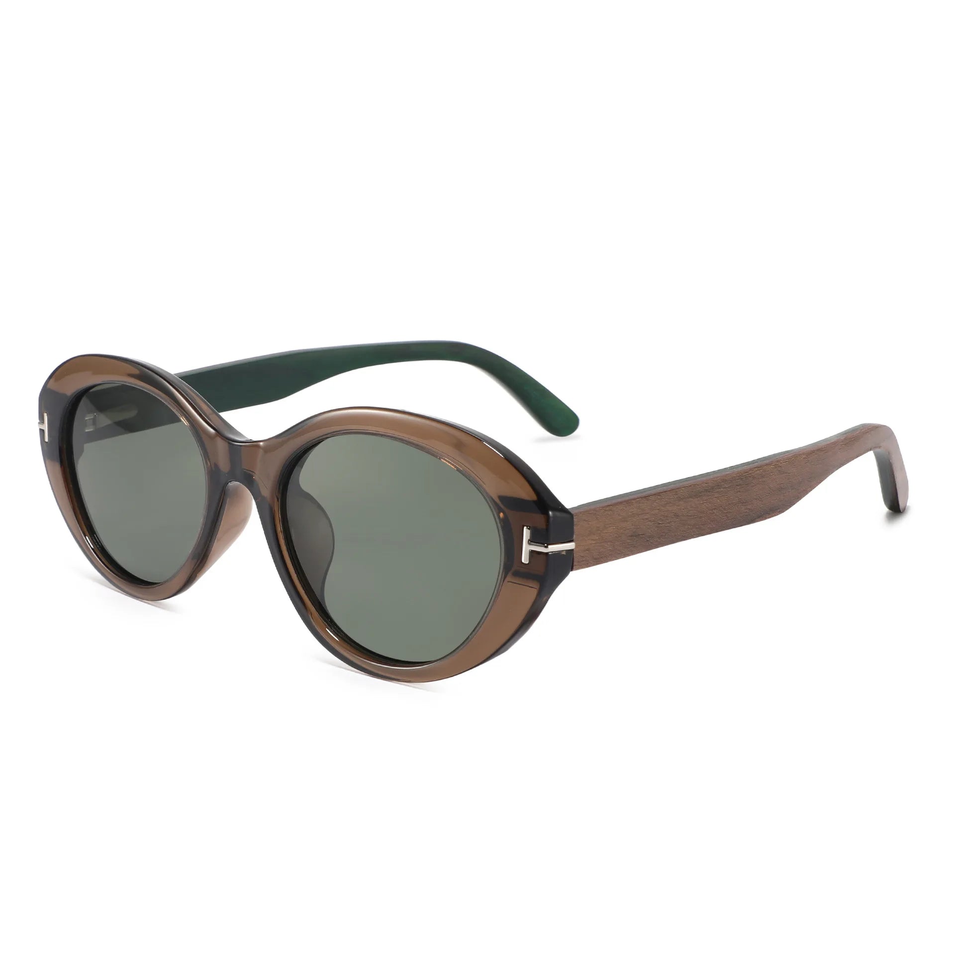 ELARA Amber Olive Polarised Ladies Sunglasses | Wooden Arms - Hashtag Bamboo