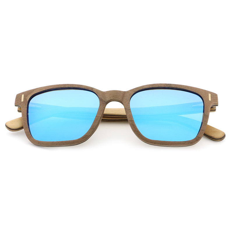 KENYA WALNUT BLUE Sunglasses Wood Polarised Mirror Lens