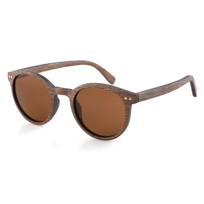 AVELINE MAPLE BROWN Round Wooden Sunglasses Polarised Lens