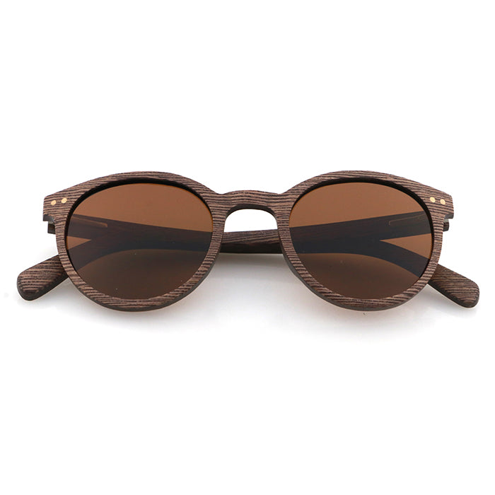 AVELINE MAPLE BROWN Round Wooden Sunglasses Polarised Lens