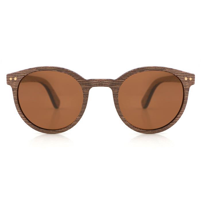 AVELINE MAPLE BROWN Round Wooden Sunglasses Polarised Lens