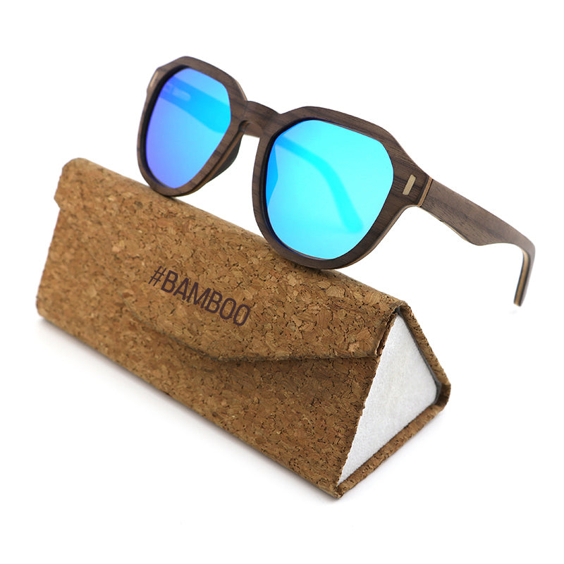 AURORA WALNUT BLUE Ladies Wooden Sunglasses Polarised Lens