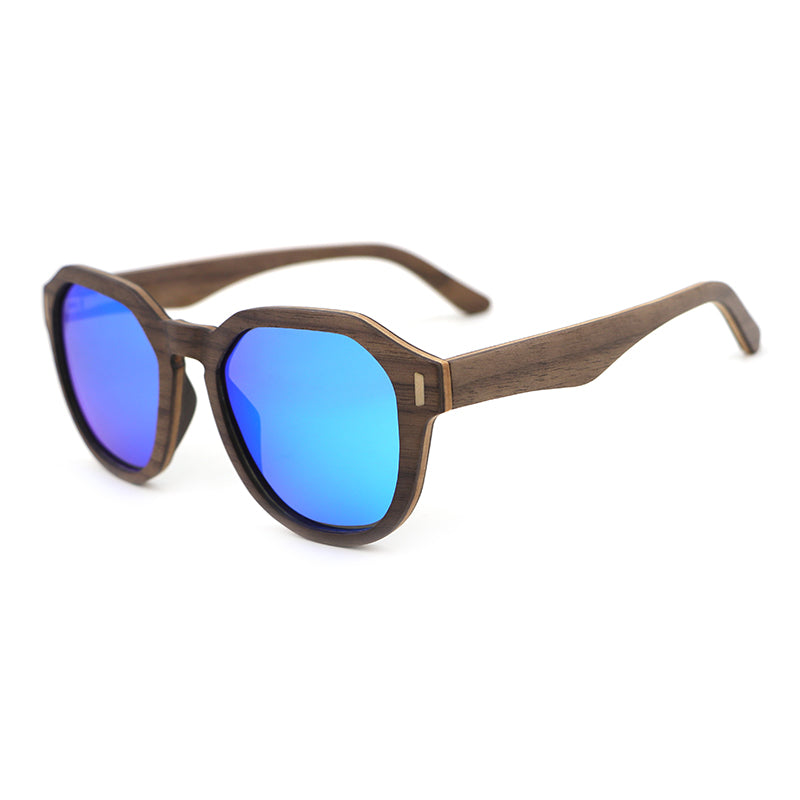 AURORA WALNUT BLUE Ladies Wooden Sunglasses Polarised Lens