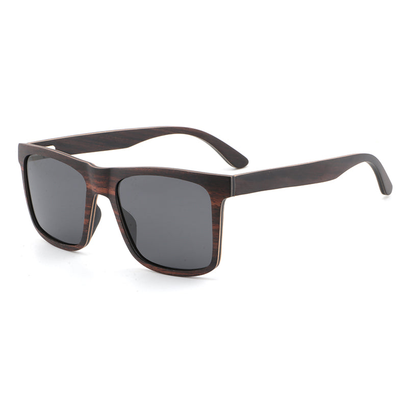 Linden men's brown wooden sunglasses with dark grey polarised lenses