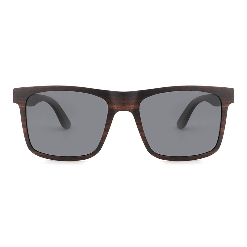 Linden men's brown wooden sunglasses with dark grey polarised lenses
