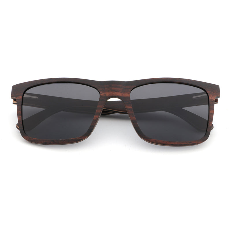 Linden men's brown wooden sunglasses with dark grey polarised lenses