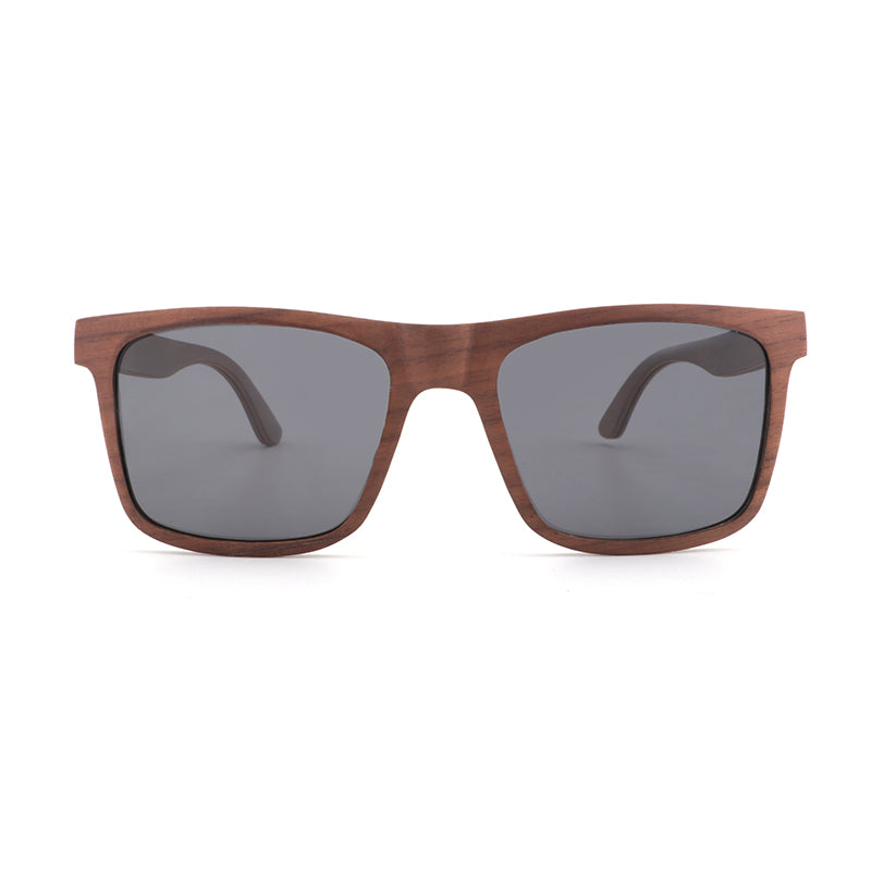Linden men's brown wooden sunglasses with dark grey polarised lenses