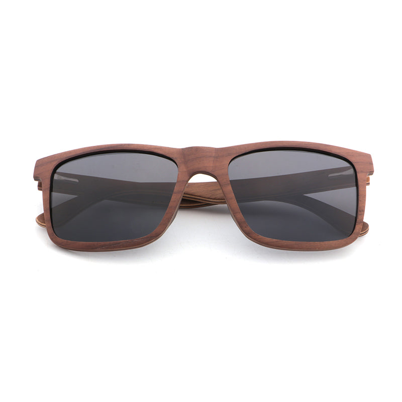Linden men's brown wooden sunglasses with dark grey polarised lenses