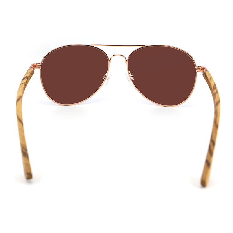 MAVERICK BIG BLUE Aviator Sunglasses Polarised Lens Wooden Arms