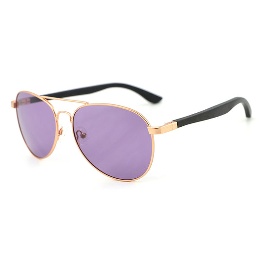 MAVERICK LILAC Aviator Sunglasses Polarised Lens Wooden Arms