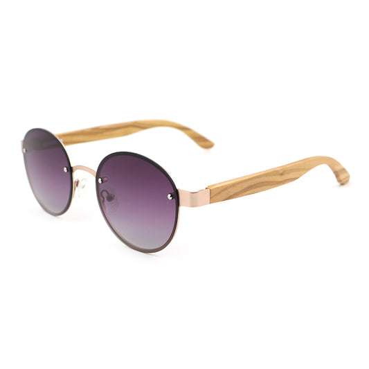 SPECS OMBRE PURPLE Round Rimless Sunglasses with Polarised Lens Wood Arms