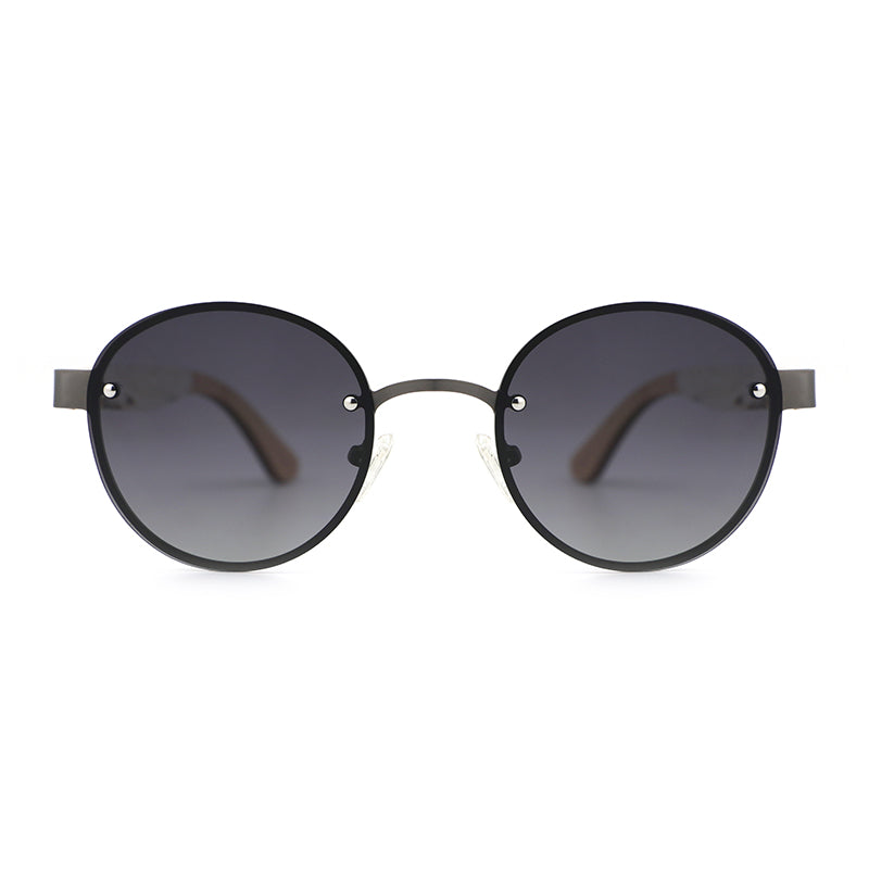 SPECS BLACK GRADIENT Round Rimless Sunglasses Polarised Lens Wooden Arms