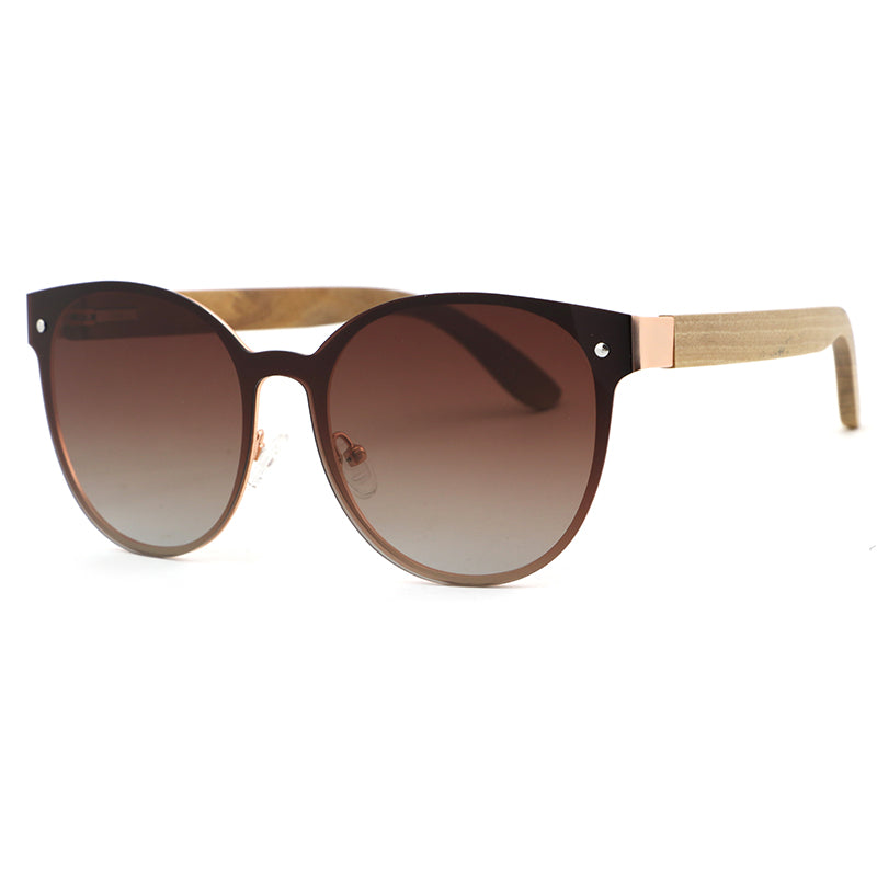 GLAM BROWN Polarized Sunglasses Stainless Steel with Wooden Arms