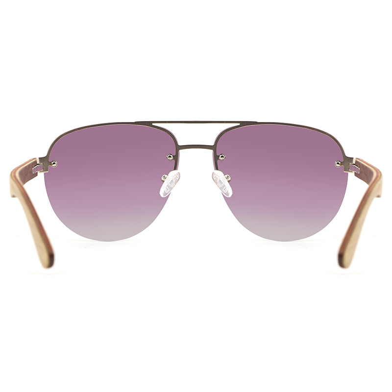 RADAR PURPLE Sunglasses Stainless Steel Polarised Lens Wooden Arms - Hashtag Bamboo
