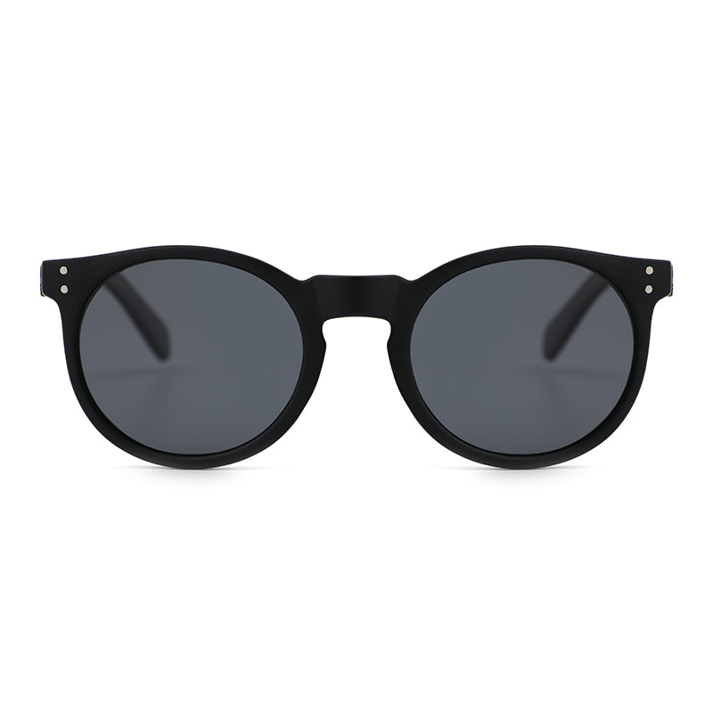 IVY BLACK Round Sunglasses Polarised Lens Wooden Arms