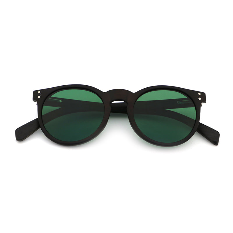 IVY GREEN Round Sunglasses Polarised Lens Wooden Arms