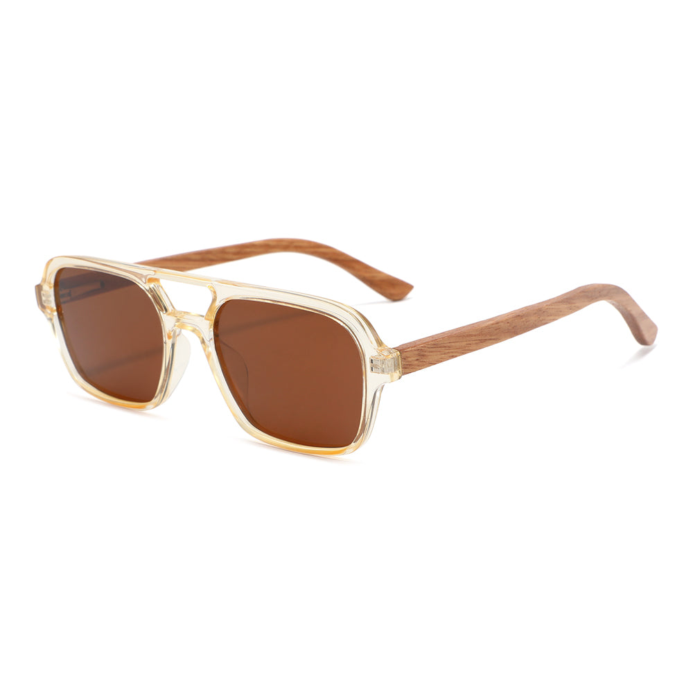FINLEY BROWN Sunglasses Polarized Lens Trendy Wooden Arms, brown lens, sandalwood wooden arms.