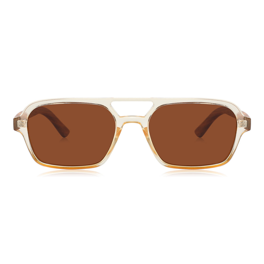 FINLEY BROWN Sunglasses Polarized Lens Trendy Wooden Arms, brown lens, sandalwood wooden arms.