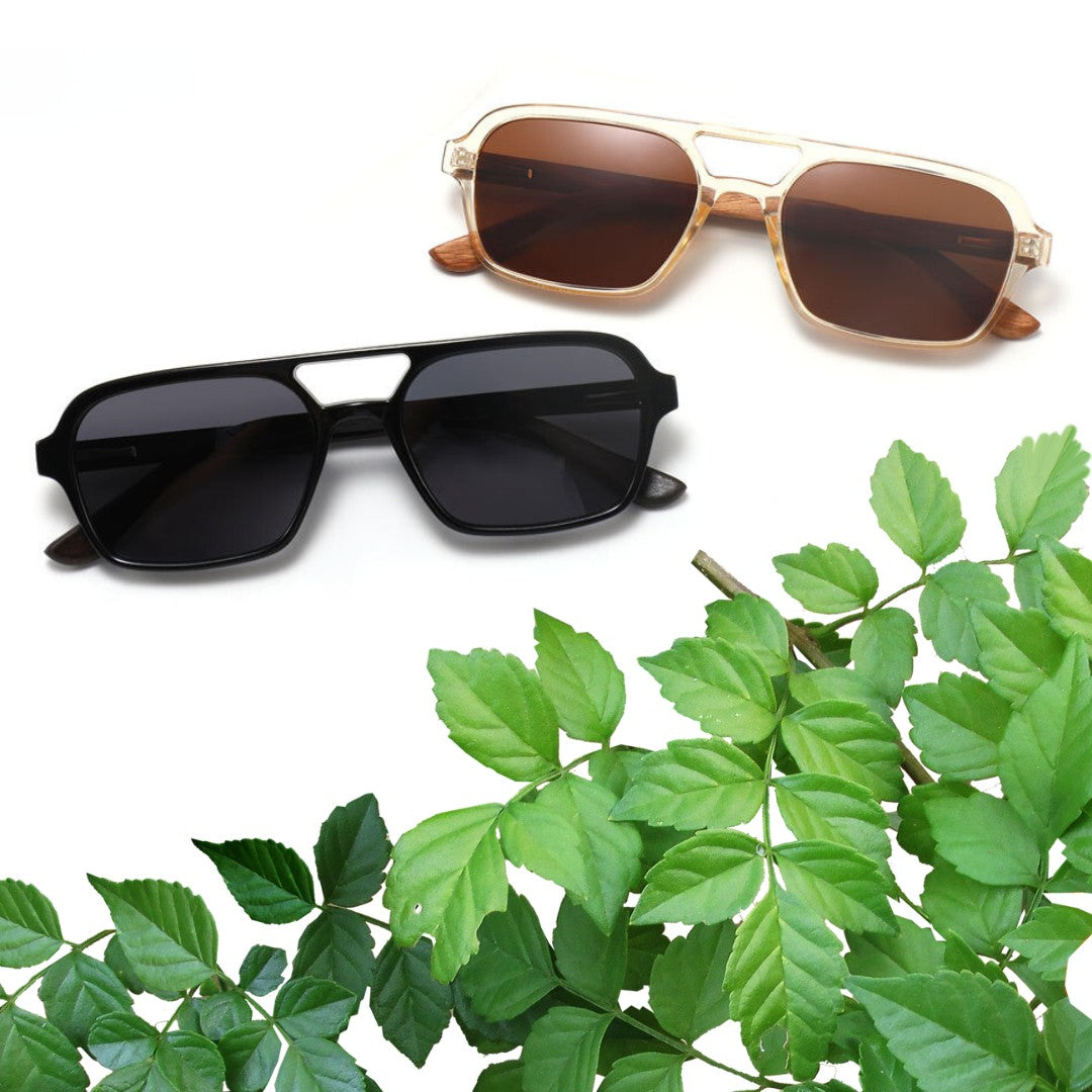 FINLEY BLACK Sunglasses Polarised Lens Trendy Wooden Arms